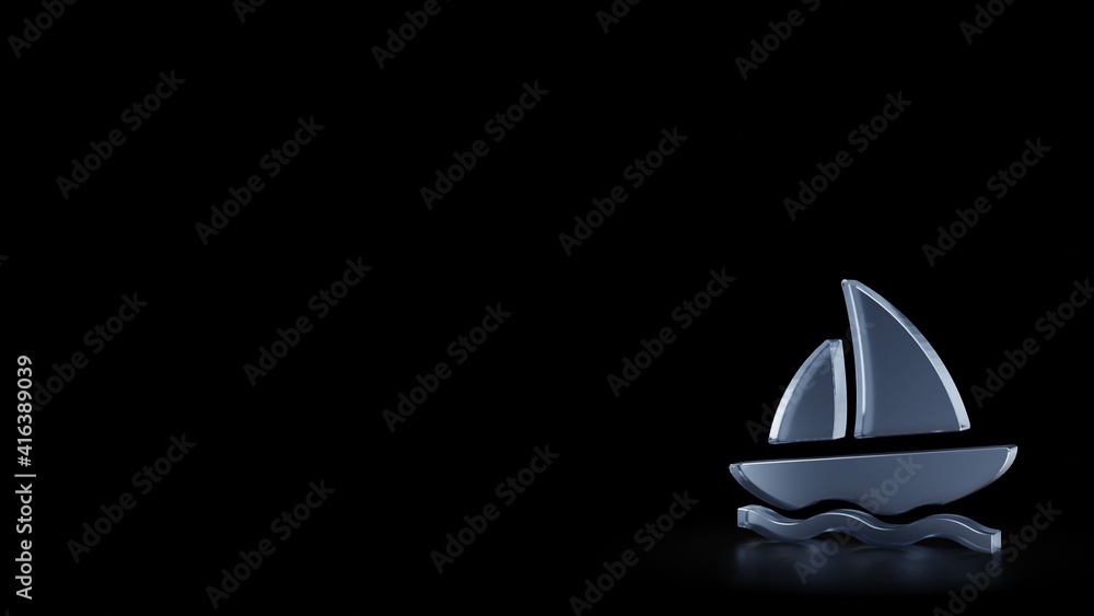 Poster 3d rendering frosted glass symbol of sailboat isolated with reflection