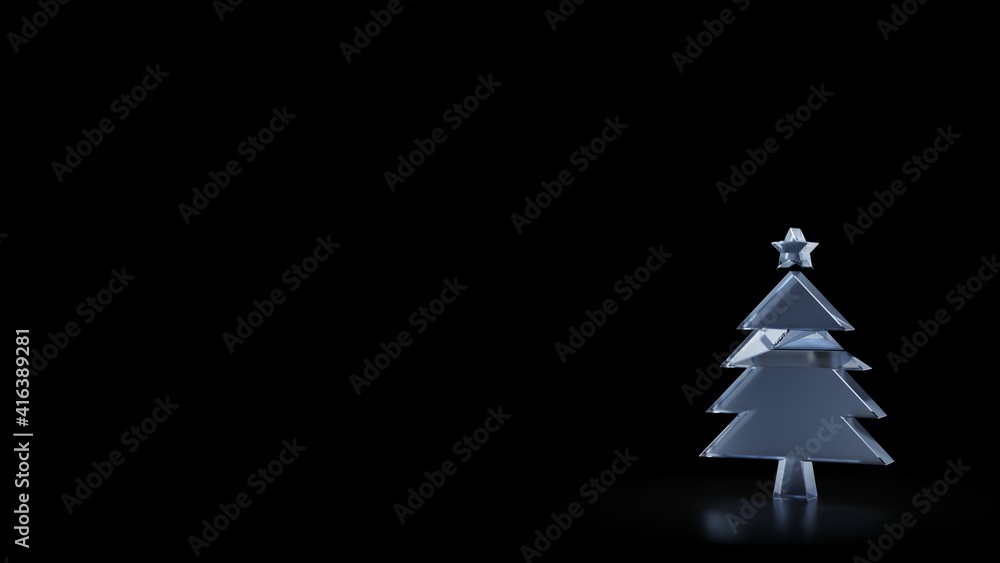 Poster 3d rendering frosted glass symbol of christmas tree isolated with reflection