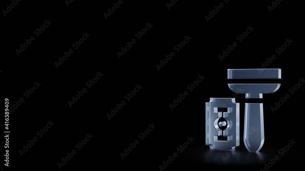 Poster 3d rendering frosted glass symbol of razor isolated with reflection