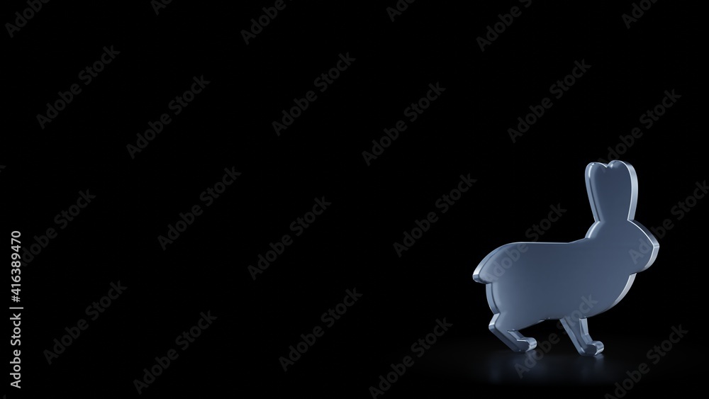 Poster 3d rendering frosted glass symbol of rabbit isolated with reflection
