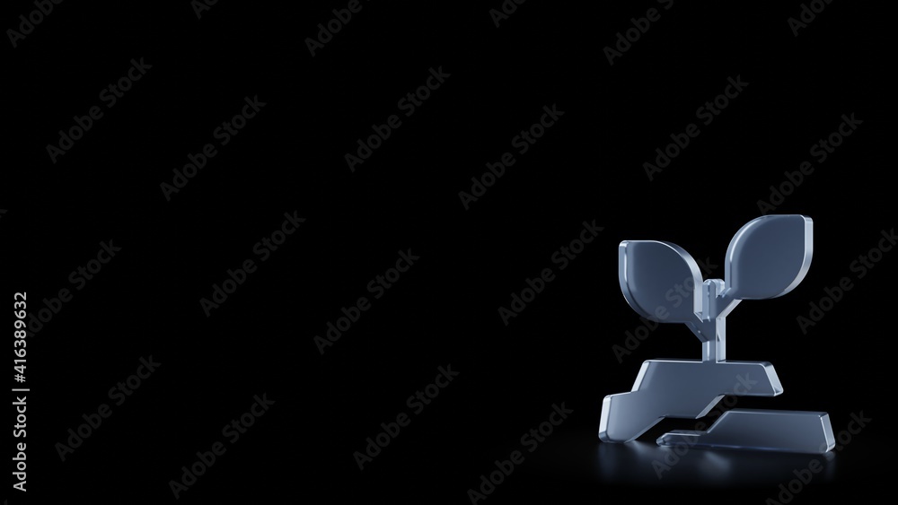 Poster 3d rendering frosted glass symbol of plant in soil isolated with reflection