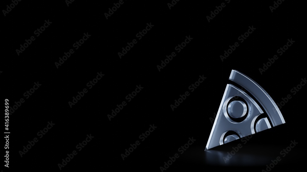 Poster 3d rendering frosted glass symbol of pizza isolated with reflection