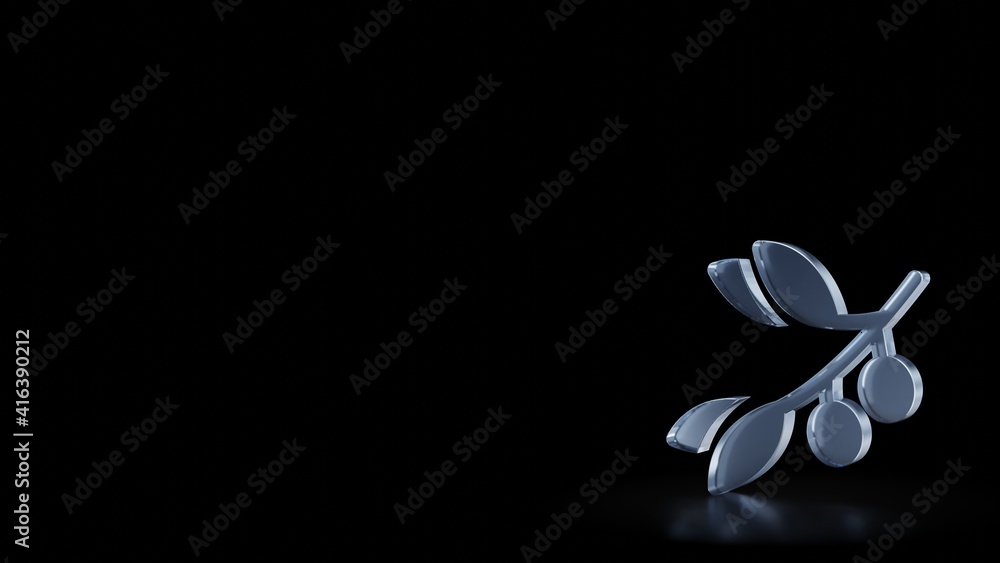 Poster 3d rendering frosted glass symbol of olive isolated with reflection