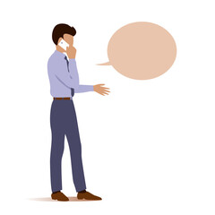 Young businessman is discussing business on the phone. Place for text. Vector isolated cartoon illustration on a white background