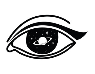 minimalist tattoo of an eye with one planet in it © Grgroup