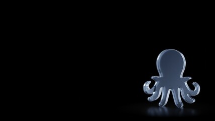 3d rendering frosted glass symbol of octopus isolated with reflection