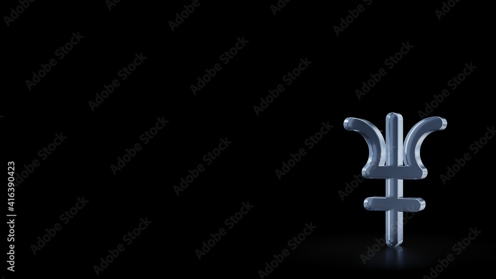 Poster 3d rendering frosted glass symbol of neptune symbol isolated with reflection