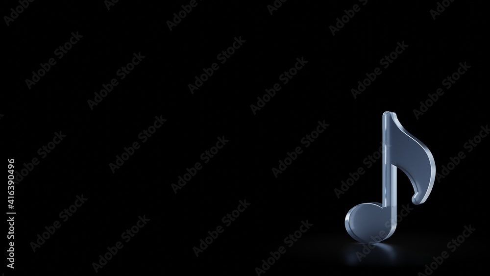 Poster 3d rendering frosted glass symbol of musical note isolated with reflection