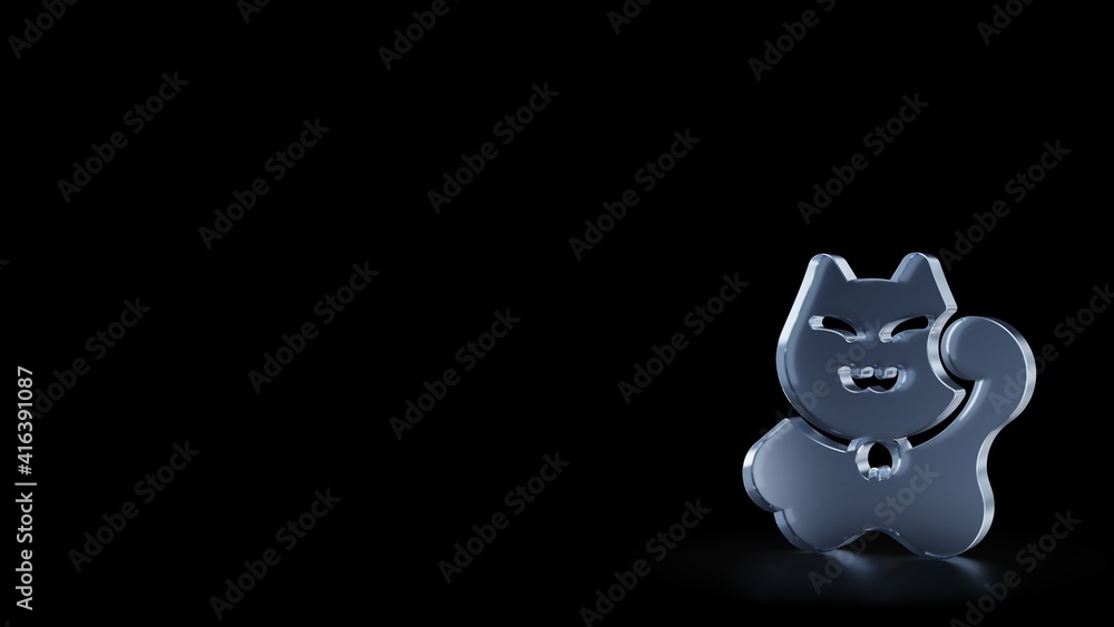 Poster 3d rendering frosted glass symbol of maneki neko isolated with reflection