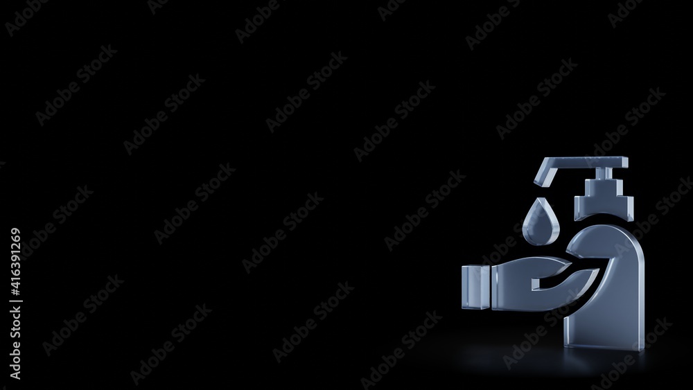 Poster 3d rendering frosted glass symbol of lotion isolated with reflection