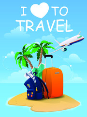 Fototapeta premium Travel banner with the words 