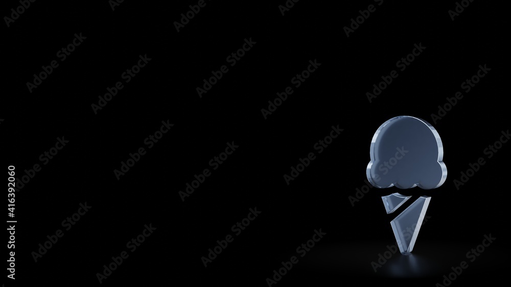 Poster 3d rendering frosted glass symbol of ice cream isolated with reflection