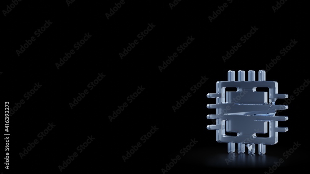 Poster 3d rendering frosted glass symbol of chip isolated with reflection