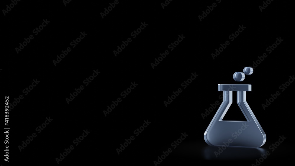 Poster 3d rendering frosted glass symbol of chemical flask isolated with reflection