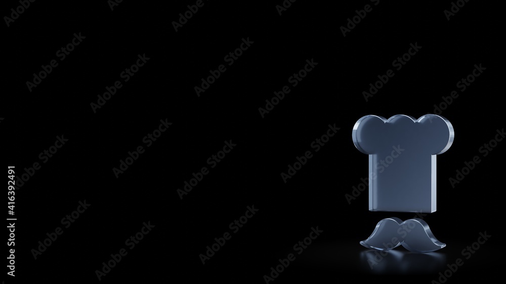 Aufkleber 3d rendering frosted glass symbol of chef toque and mustache isolated with reflection