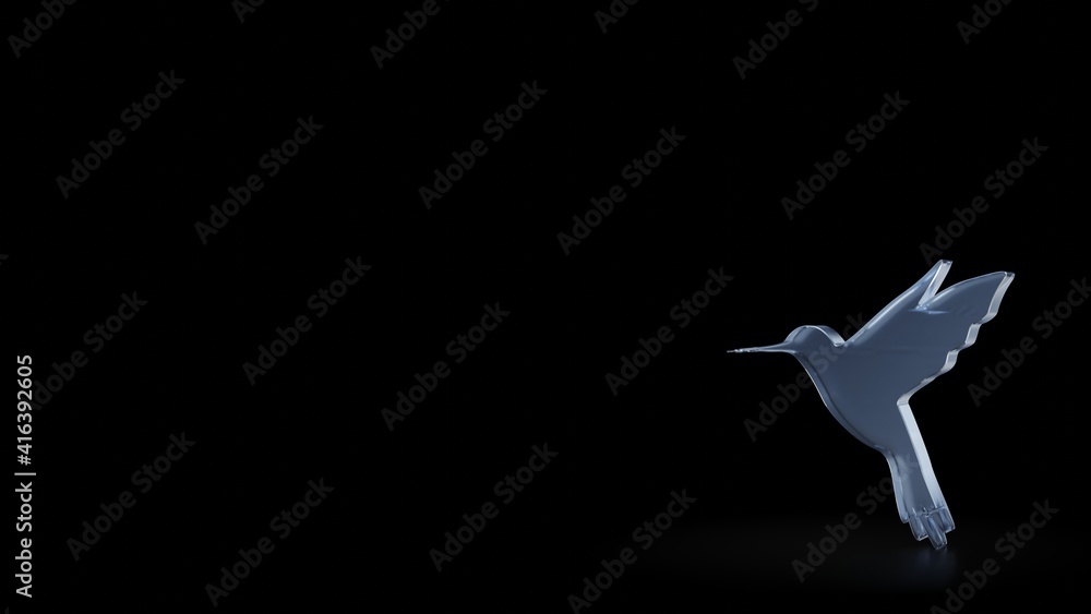 Poster 3d rendering frosted glass symbol of hummingbird isolated with reflection