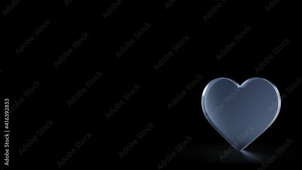 Poster 3d rendering frosted glass symbol of heart isolated with reflection