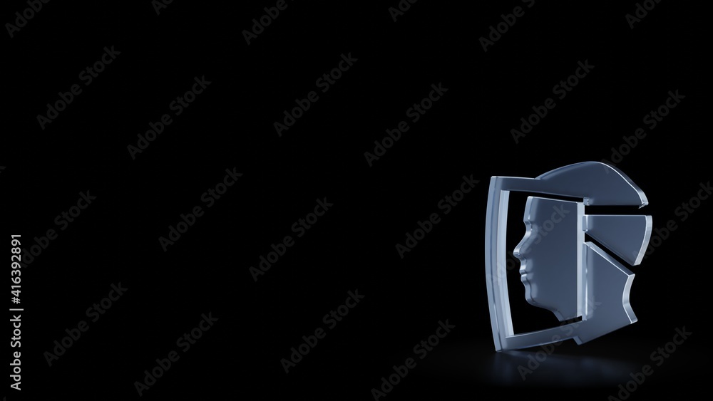 Poster 3d rendering frosted glass symbol of head shield isolated with reflection