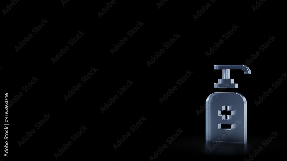 Poster 3d rendering frosted glass symbol of hand sanitizer isolated with reflection
