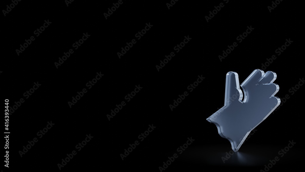 Poster 3d rendering frosted glass symbol of glove isolated with reflection