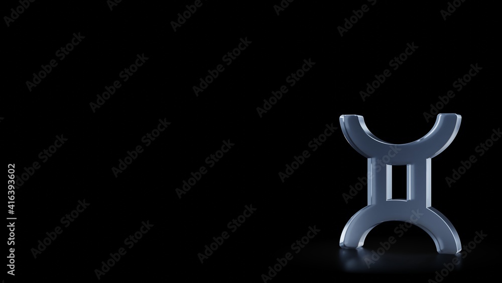 Poster 3d rendering frosted glass symbol of gemini zodiac isolated with reflection