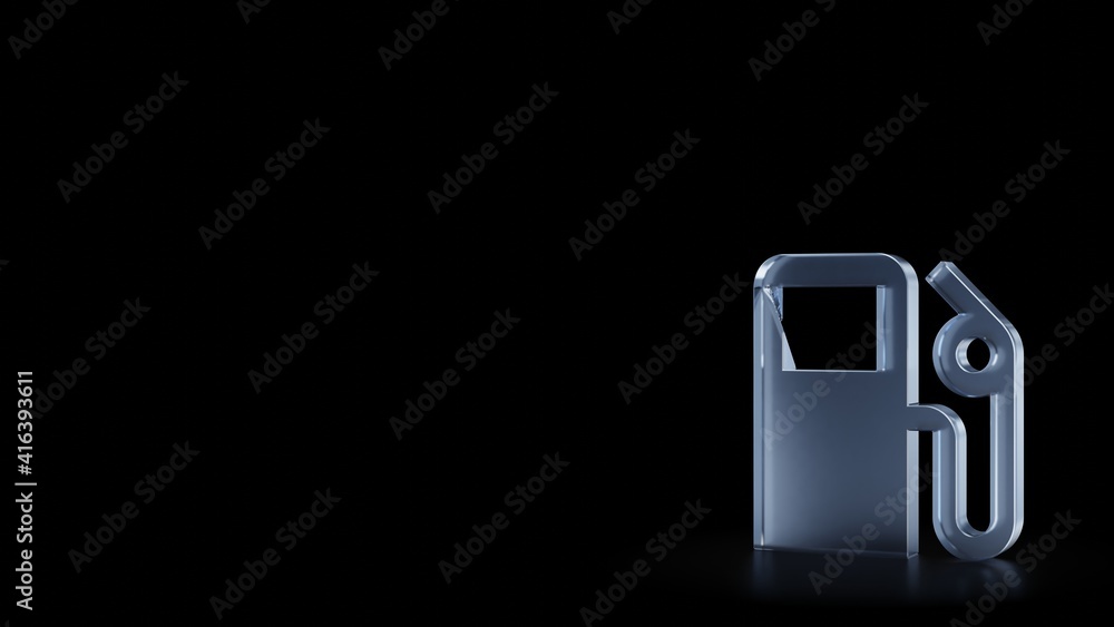 Poster 3d rendering frosted glass symbol of gas station isolated with reflection