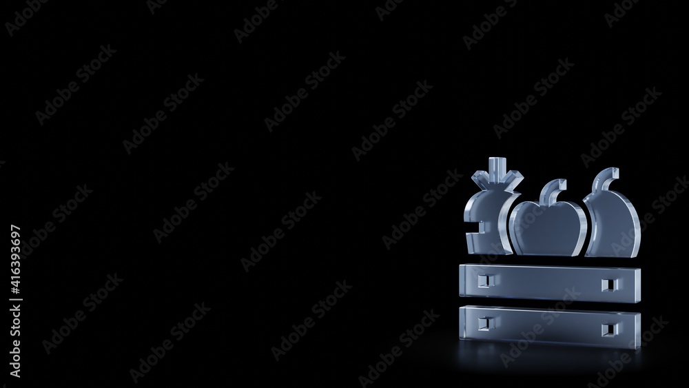 Poster 3d rendering frosted glass symbol of fruit and vegetable in box isolated with reflection
