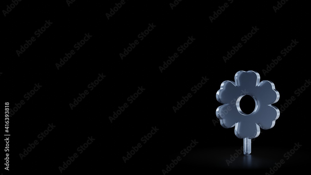 Poster 3d rendering frosted glass symbol of flower isolated with reflection