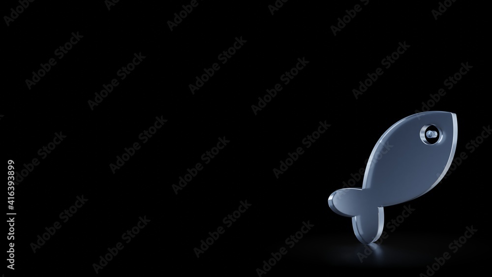 Poster 3d rendering frosted glass symbol of fish isolated with reflection