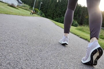 A woman running outdoors
