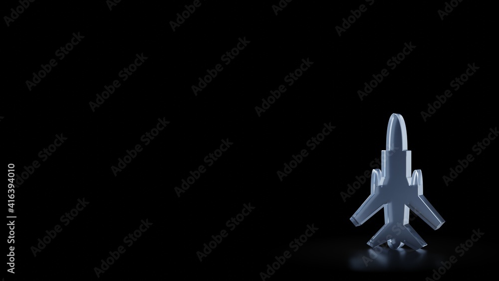 Poster 3d rendering frosted glass symbol of fighter plane isolated with reflection