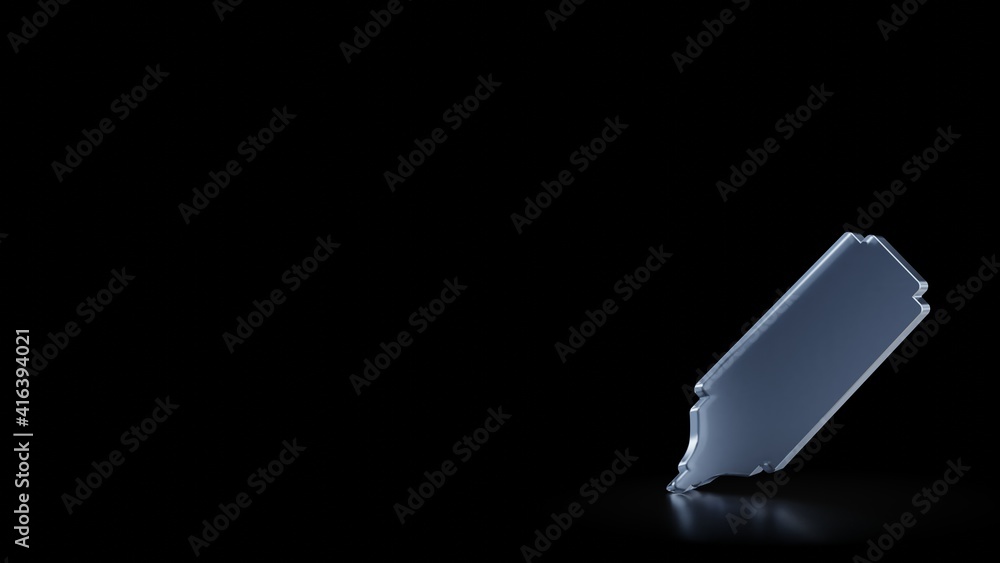 Poster 3d rendering frosted glass symbol of felt tip pen isolated with reflection