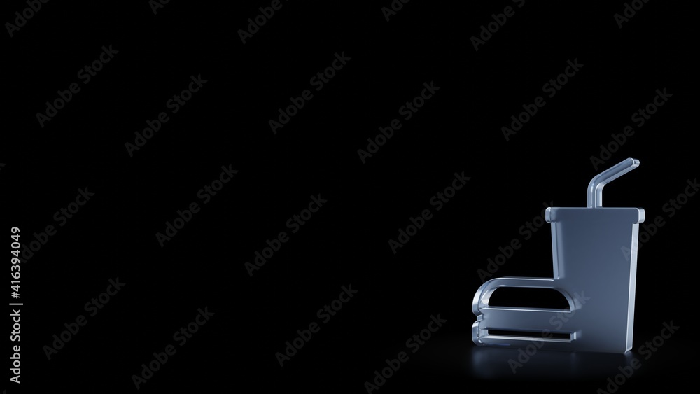 Poster 3d rendering frosted glass symbol of fast food isolated with reflection