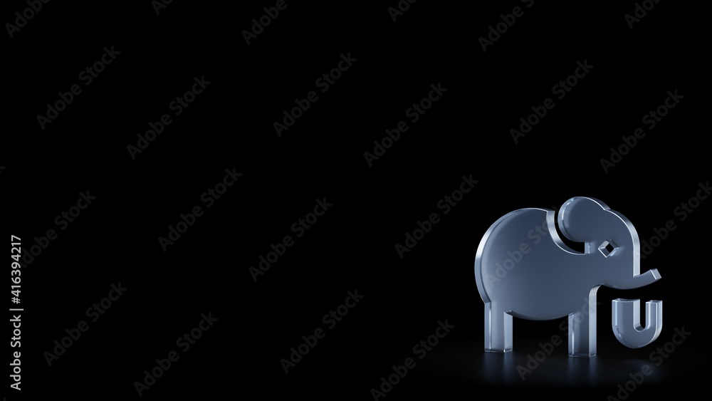 Poster 3d rendering frosted glass symbol of elephant isolated with reflection
