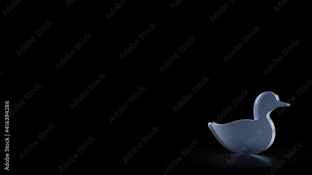 Poster 3d rendering frosted glass symbol of duck isolated with reflection