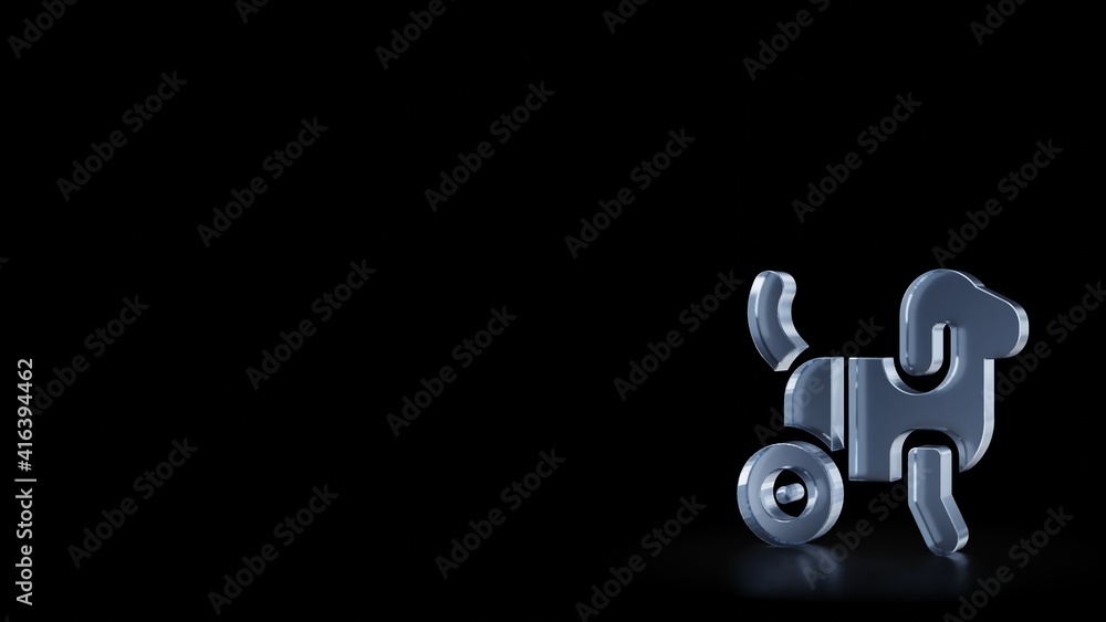 Poster 3d rendering frosted glass symbol of dog isolated with reflection
