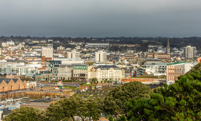 Fototapeta na wymiar Saint Helier capital city panorama, bailiwick of Jersey, Channel Islands
