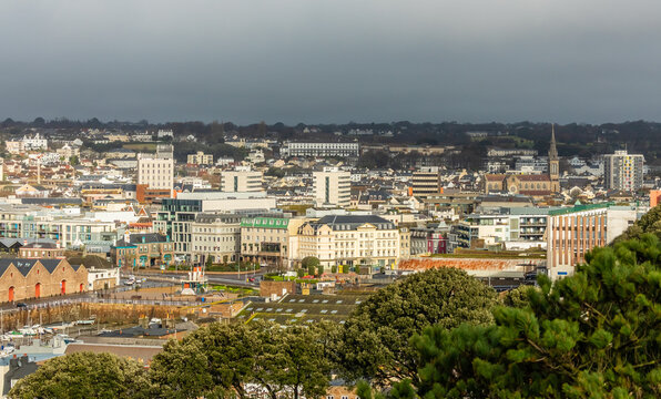 Saint Helier Capital City Panorama, Bailiwick Of Jersey, Channel Islands