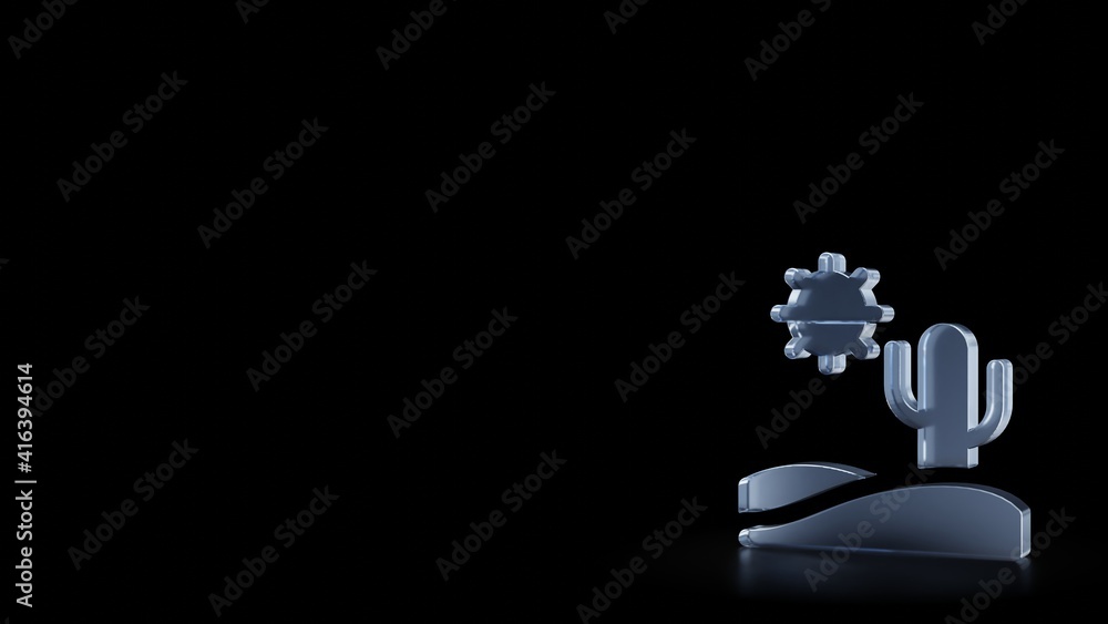 Poster 3d rendering frosted glass symbol of desert isolated with reflection