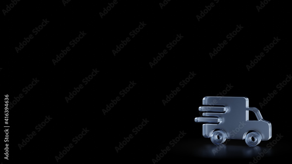 Poster 3d rendering frosted glass symbol of delivery van isolated with reflection