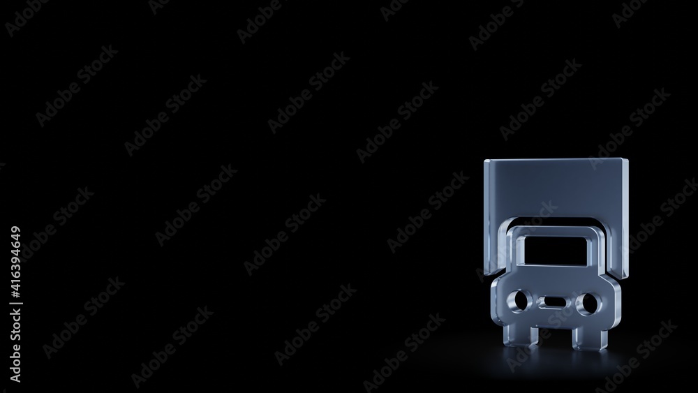 Poster 3d rendering frosted glass symbol of delivery truck front view isolated with reflection
