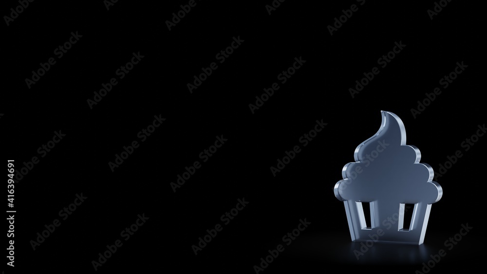 Poster 3d rendering frosted glass symbol of cupcake isolated with reflection