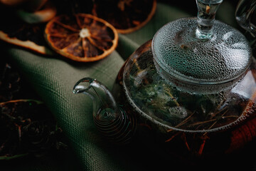 Obraz na płótnie Canvas aromatic hot cinnamon tea on wooden table