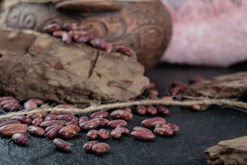 Dry red beans on marble surface