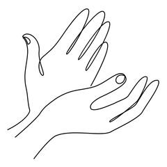 Silhouettes of human hands, applause, in a modern one line style. Continuous line drawing, aesthetic outline for home decor, posters, wall art, stickers, logo. Vector illustration.