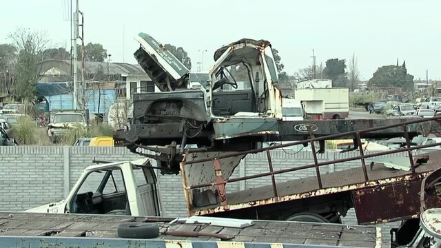 Wrecked Trucks in a Scrapyard near Buenos Aires, Argentina.  