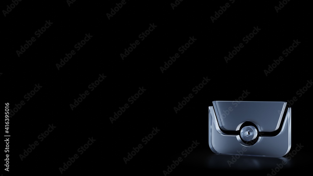 Poster 3d rendering frosted glass symbol of clutch isolated with reflection
