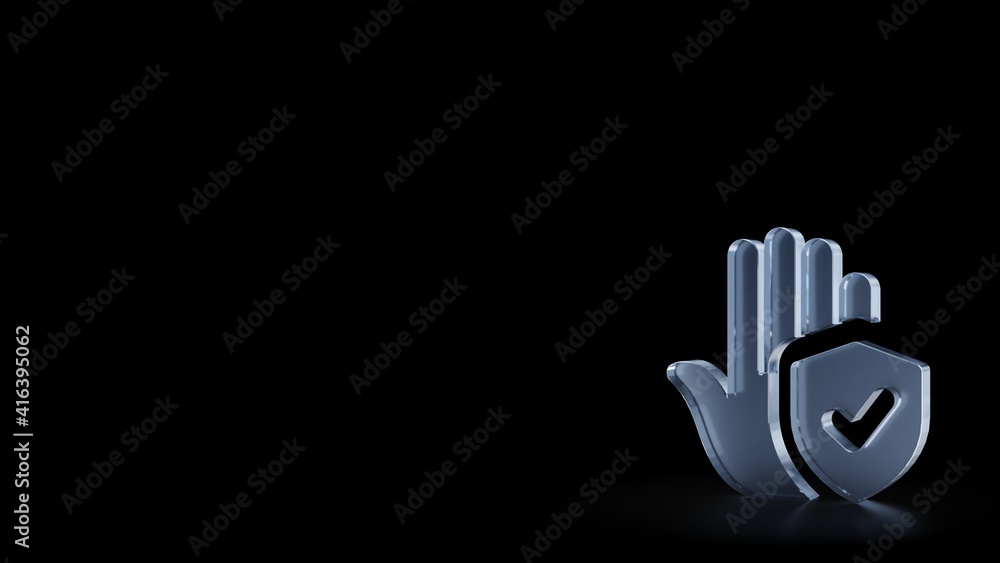 Poster 3d rendering frosted glass symbol of clean hand isolated with reflection