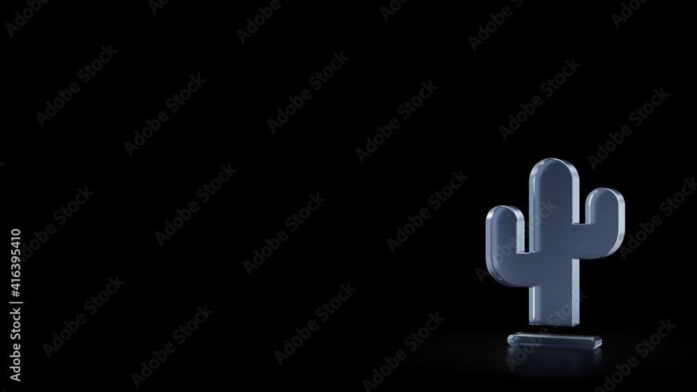 Poster 3d rendering frosted glass symbol of cactus isolated with reflection
