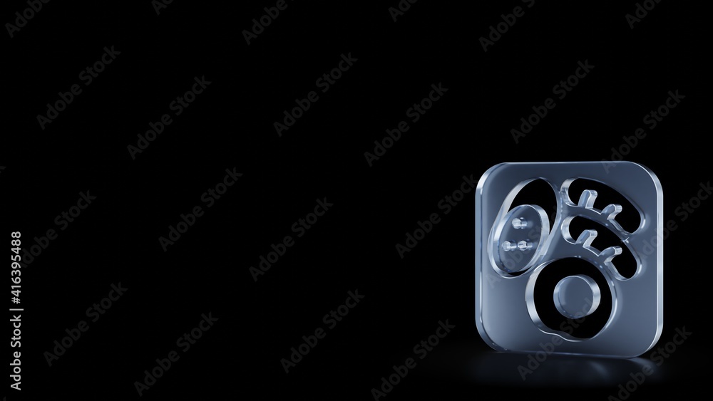 Poster 3d rendering frosted glass symbol of breakfast isolated with reflection